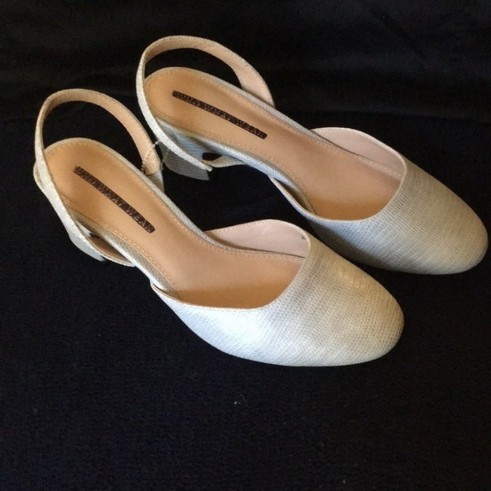 WHO WHAT WEAR lizard texture block heel pumps